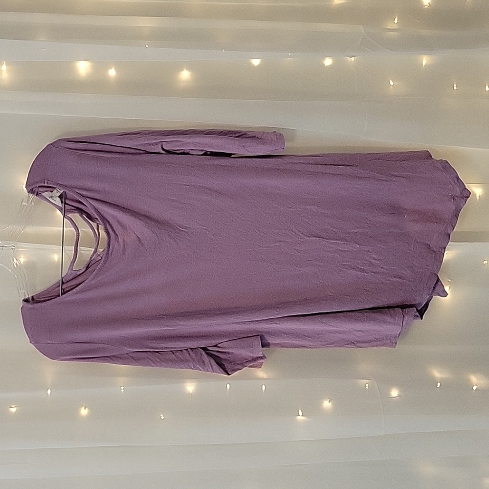 Pretty Purple 3/4 Length Top with Asymmetrical hem and Cage Back Detail